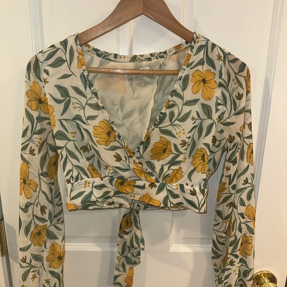 Zara trf collection crop long sleeve yellow flowers - Picture 3 of 5
